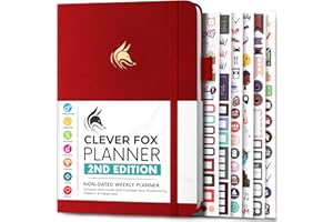 Clever Fox Planner 2ª edición – Agenda semanal y mensual coloreada, seguimiento de hábitos, gestión del tiempo y organizador (A5 (14.5 x 21cm) Inglés, Red)
