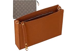 Soyizom Felt Hangbag Tote Organiser Insert Fits Toiletry Pouch 26 19 Messenger Bag Insert Organiser for Women,Hangbag Purse Liner Bag in Bag Tidy Organiser with Gold Buckle&Keychain(Large-26,Brown)