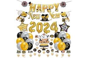 Amazluck Silvester Deko, 2024 Happy New Year Deko 2024 Silber New Year Decoration Silvester Party Zubehör für Silvesterparty Silvester Deko 2024 Party