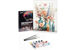 Bougimal Pintar por Numeros Adultos Paisaje incluir Pinceles y Pintura Acrilica, Flores 1, Con Marco 28 X 35 cm