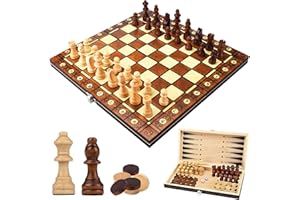 UCAMP Scacchiera in Legno 3 in 1,Scacchiera Magnetica in Legno,Portatili Scacchi Pieghevole,Backgammon e Dama,per Bambini e Adulti,Ideale per Feste,Viaggio e Attività Familiari (29 * 29 cm)