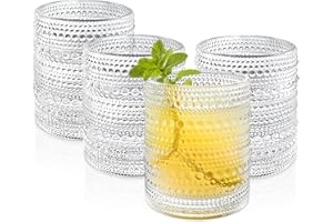 UPZAI Set de 4 Vasos de Cristal de Colores: 350 ml Vasos de Cristal Agua - Aptos para Lavavajillas - Vasos Vintage para Whisky Sidra Cocktail Café - Aptos para Lavavajillas (Transparente)