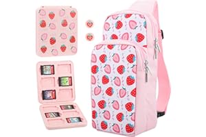 FANPL Custodia per il trasporto per Nintendo Switch/OLED/Lite da viaggio Lite, zaino con spalla rosa con custodia e tappi per impugnature per pollice, accessori per le ragazze （Strawberry）