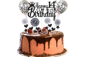 JRZYHI Tortendeko 14 Geburtstag Deko Happy 14th Birthday Tortendeko 14 jahre mädchen junge Kuchendeko 14. Geburtstag mädchen Schwarz Tortendeko junge mädchen Hello 14 Glitter Cake Topper für 14 Geburtstag