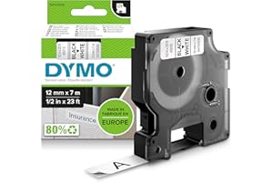 DYMO D1 étiquettes autocollantes, impression en noir sur fond blanc, 12 mm x 7 m, pour étiqueteuses LabelManager, authentique