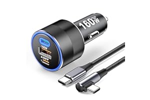 GKEAPZA Ładowarka samochodowa USB C 160W z kablem USB C 100W, 3 portową ładowarką samochodową USB C PD 100W PPS 45W QC4.0 zapalniczka samochodowa USB C dla MacBook Pro Samsung, tablet typu C