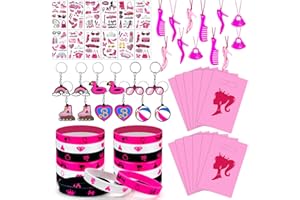 Moltby Bomboniere Pink Feste Compleanno Bambina - Le Forniture per Feste Principessa Rosa Shocking Includono 12 Braccialetti, 12 Portachiavi, 12 Sacchetti Regalo Rosa, 12 Tatuaggi