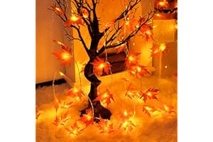 Isisyu Herbst Ahornblatt Lichterkette - 3M 20 LED Batterie Mit Timer - Girlande Dekoration für Halloween Kürbis Erntedankfest Thanksgiving Party Herbstdeko