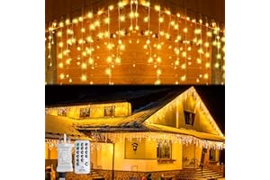 WOWDSGN Icicle Lights Outdoor, 660 LED 15M+5M/66Ft Xmas Snowing Icicle Light, 120 Drops 8 Modes Waterproof Timer Indoor/Outdoor Icicle Christmas Lights for Roof, Garden, Christmas Decorations (Warm White)