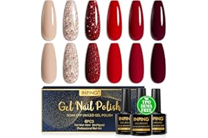 INPING Vernis Semi Permanent Sans HEMA TPO-FREE, 6 Couleurs Nude Pailleté Foncé Rouge Vernis Gel UV Semi Permanent Nature,Soak Off UV/LED Vernis à Ongles Pour Débutant Nail Art DIY,8ML