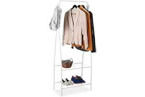 ‎RELAXDAYS Relaxdays Metal Clothes Rack, 2 Shelves & 4 Hooks, Clothes Rail, Hallway & Dressing Room, HBT 158 x 60 x 33 cm, White
