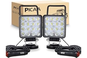 PICAA 2 luces LED luz de trabajo 4 pulgadas 48W Imán portátil 12V 24V Luz de inundación Luz de trabajo impermeable Base magnética LED Faro para Tractor ATV Camión Offroad 4x4