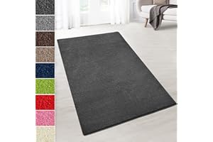 ‎KARAT KARAT Kurzflor Teppich - Teppich Läufer für Wohnzimmer, Schlafzimmer, Kinderzimmer, Küche, Flur, Deko - Flauschiger Velours-Flor (Dynasty, Anthrazit, 66x300 cm)
