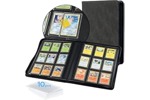 Tolesum Toploader Album pour cartes à collectionner 216 Toploader, 9 compartiments, avec 10 pcs 35PT Toploader 7.6 x 10.16 cm, Classeur pour TCG, cartes MTG, albums à collectionner Motif Vague Noire