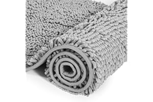 INYEEXUP Chenille Badematte rutschfest, Weich Badezimmerteppich Grau, Badteppich rutschfest Waschbar,Starke Wasseraufnahme Badvorleger aus Mikrofaser (40-60)