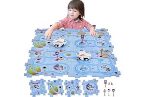SGILE Puzzle STEM de Construction de Route 16 PCS, Jeu de Société Enfants de 3ans et +, Course Logique avec Voiture Mignonne, Jeu d'apprentissage Précoce pour Garçons Filles 3-7 Ans Cadeau(Univers)