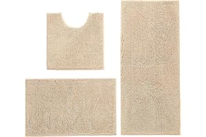 Hodeacc 3 Pcs Non Slip Bath Bathroom Mat Set,High Water Absorbent Density Soft Microfiber Toilet Mat Toilet Pedestal Mat Machine Washable Bathroom Mats Carpet 50x50cm/40x60cm/50x80cm (Camel)