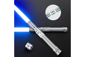 Hlieeosfcn Lightsaber 2er, Sabre Laser pour Enfants et Adultes, 2 en 1 RGB 15 Couleurs USB Rechargeable Noir Manche en métal épée pour Halloween Noël Cosplay