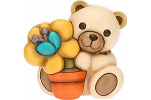 THUN - Soprammobile Teddy Primavera 2023 con Vasetto di Fiori in Ceramica Decorata a Mano, Versione Piccola, Linea Fiori e Fantasia, 9.9x6.6x8.8 cm h