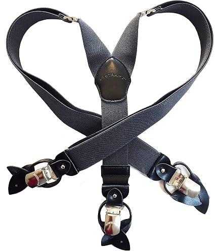 Bretelle da uomo nuovo in pelle nera 6 clip Bretelle Vintage Casual Suspensorio Tirante Pantaloni Strap bretele Regalo per padre/maro  200000297
