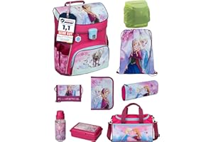 Familando Mädchen Schulranzen 1. Klasse · Scooli Campus Fit Schultasche (9-teiliges Set mit Sporttasche, Disney Eiskönigin Frozen Rosa)