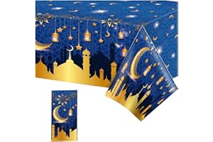CODKU Eid Mubarak Table Cloth,Eid Tablecloth Plastic Eid Table Cloth Waterproof Eid Ramadan Table Covers Rectangular Tablecover for Eid Decorations Ramadan Decorations Home Party Table Decor,130x270cm