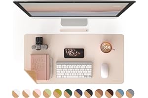 RENMTURE Dual-Sided Mouse Pad, Natural Cork & PU Leather Large Desk Pad for Office and Home Work, Desk Protector Non-Slip, Waterproof, Easy Clean (Apricot, 32"x16")