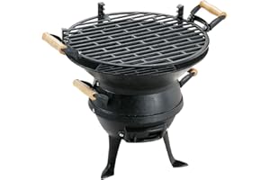 KD & JAY Black Barrel Charcoal BBQ w/ Cast Iron Adjustable Grill Garden Camping Barbeque