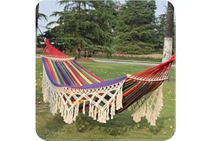 XIAOKUKU Adultes Jardin hamac, hamac tricoté pour 2 Personnes en macramé de Bohême avec Poutre d'équilibre Anti-roulis hamacs portatifs adaptés au Camping et à la randonnée intérieurs et extérieurs