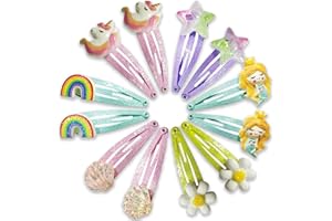 NICECONE 12 Pcs Girls Unicorn, Rainbow, Shell, Mermaid Hair Clips, Snap Clips with Cute Flower Pattern Barrettes Hair Pins Sparkly Hair Accessories for Toddler Little Girl Birthday Party Gifts