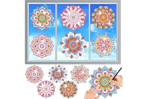 MEIEST 6 PCS Diamond Painting Kits for Suncatchers Mandala Art Stained Glass Window Clings, Mosaic Painting by Numbers,Window Film Static Clings 3D Decals,Art Craft Supplies (5)