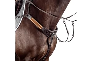 EQUIPRIDE 3-Point Elastic Bridge Breastplate with Gel Padding, Removable Martingale Rings, Brown Leather (Brown, Pony)