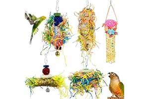 Heyu-Lotus 5 juguetes de trituración de pájaros, loros de pájaros, juguetes colgantes para loros, jaulas de loros, juguetes para trituradora de jaula de pájaros, pájaros de amor, plumas