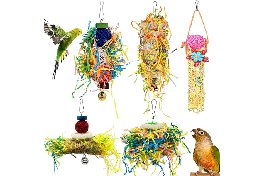 Heyu-Lotus 5 Pack Bird Shredding Toys - Hanging Toys for Small Parrots, Parakeets, Cockatiels, Budgies, Conures, Love Birds, Finches