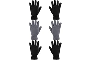 Satinior 3 Pairs Children's Fleece Gloves Winter Soft Warm Gloves for Boys Outdoor Activities - Black, grey