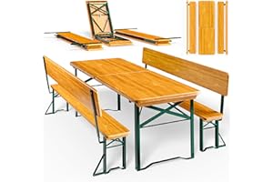 CASARIA® Wooden Outdoor Party Trestle Table & Pew Benches | Folding Foldable Beer Tent Set | 170 x 70cm Table | Party BBQ Camping Set with Removable Backrests