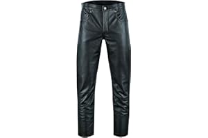 Bohmberg Męskie spodnie skórzane, dżinsy z prawdziwej skóry, spodnie motocyklowe, średnia wysokość stanu, czarne