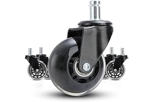 Retoo Zestaw 5 kółek do krzeseł biurowych, 10 mm x 22 mm, średnica 75 mm, ciche i przyjazne dla podłogi, odpowiednie do twardych podłóg i dywanów, łatwy montaż, materiały wysokiej jakości