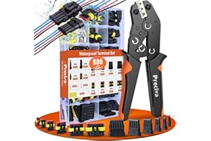 Preciva Pince à Sertir 1-2,5 mm² (AWG 18-14) avec 880 Pièces Connecteur Automobile Kit,de Connecteurs Électriques Étanches IP67, Prises 1/2/3/4/5/6 Broches pour Voiture, Moto, Bateau, Camion,Etc