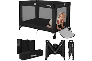 lionelo Lettino da Viaggio AMELIE 2in1per bambini dalla Nascita a 15 kg, Lettino Pieghevole e box bambini 100 x70 x 69 cm con Ingresso laterale, Materasso, Compacto, 2 Ruote, Borsa da viago