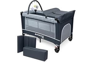 Mobiclinic®, Cuna de Viaje 3 en 1, Parque Infantil, Cambiador Bebe, Plegable, Entrada Lateral, Bolsa Transporte, MAX. 15 kg, Ruedas con Freno, Caelum, Tela Transpirable, Bolsillo almacenaje