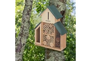 Unibos | Insect Hotel | Natural Wood Insect House | Eco-Friendly Bug House Nesting Habitat for Bees Butterflies Insects in Garden | Weather Resistant | Weather Resistant Hanging Bee Home (Green Hotel)