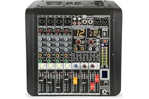 Power Dynamics PDM-M404A - Audio Mischpult mit integriertem Verstärker - 4-Kanal Audio Mixer - Bluetooth - MP3 - USB - Mikrofonanschluss - DMX - Speakon - professionelles Soundmischpult für Einsteiger