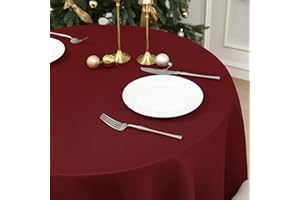 Softalker Tovaglia rosso scuro rotonda diametro 140 cm,4 posti,poliestere 210GSM,lavabile,antimacchia,design a jacquard,ideale per tavolini rotondi,perfetta per Natale,regalo elegante,inverno.