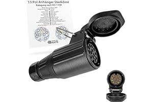 ‎YOUR DAY MATE 13 polige Anhänger Steckdose, Langversion mit Metallbügel Halterung, 13 pol Steckdose nach ISO 11446 genormt, Steckanschluss für 12 V Systeme, 13pol Buchse mit Klappdeckel, 13 pin Socket kit