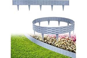 XMTECH 5m Rasenkante Beeteinfassung Gartenpalisade in Rattan-Optik, Beetumrandung Mähkante Randsteine aus Kunststoff mit 5 Elemente á 100 cm,Grau