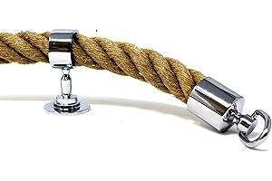 SEILFLECHTER - Set di corde per corrimano | composto da corda di canapa in gomena da 5 m e Ø 30 mm, con due terminali e cinque supporti intermedi | Ottone cromato