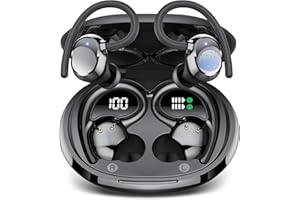 QXQ Cuffie Bluetooth Sport, Auricolari Bluetooth 5.3 HiFi Stereo, Cuffie Wireless HD Mic Chiamata Cancellazione Rumore,60 Ore Cuffiette Bluetooth con Display LED, IP7 Impermeabili Auricolari Wireless