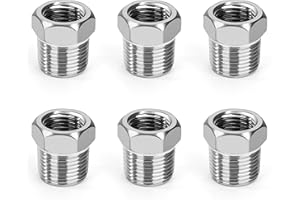 NIBOKEN Accesorios de Rosca, 6 Piezas Reductor de Acero Inoxidable Buje Hexagonal, 3/8"M x 1/4"F Adaptador Reductor de Tubería, para la Conversión de Conexión de Agua Oill Aire