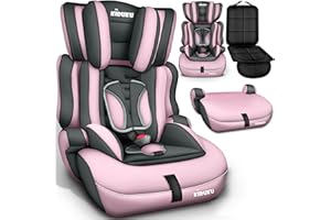 KIDUKU® Siège auto pour enfants, évoluant avec la croissance, Norme ECE R44/04, 6 couleurs disponibles, de 9 kg à 36 kg (de 1 à 12 ans), Groupe 1 + 2 + 3 (Gris/Rose)